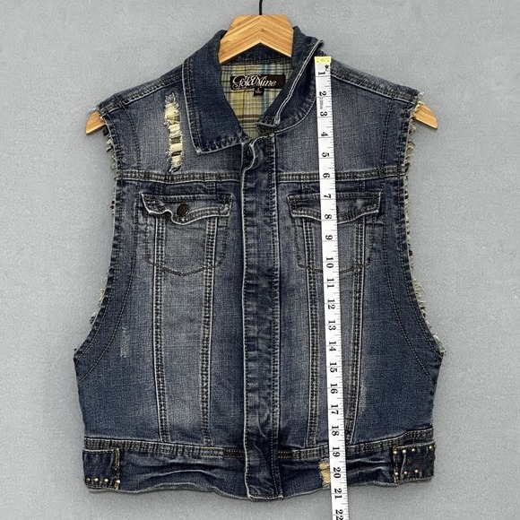 Vintage Gold Mine Women Jacket L Denim Vest Eagle Embroidered Stud Western Biker - Picture 14 of 16
